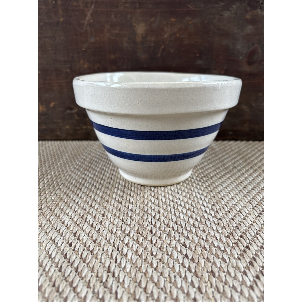 Roseville Robinson Ransbottom Nest Bowl  Mix Blue Stripes 6 1/4"Pottery USA